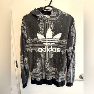 Adidas Bandana Paisley Print Black & White Hoodie Sweatshirt